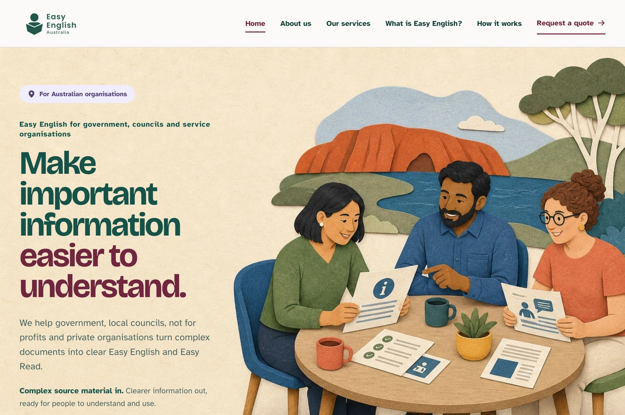 Redesigned Easy English homepage opening