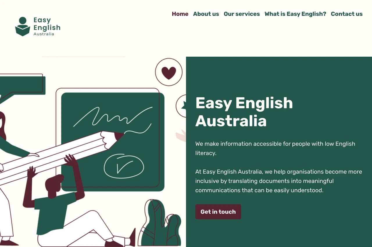 Original Easy English homepage opening