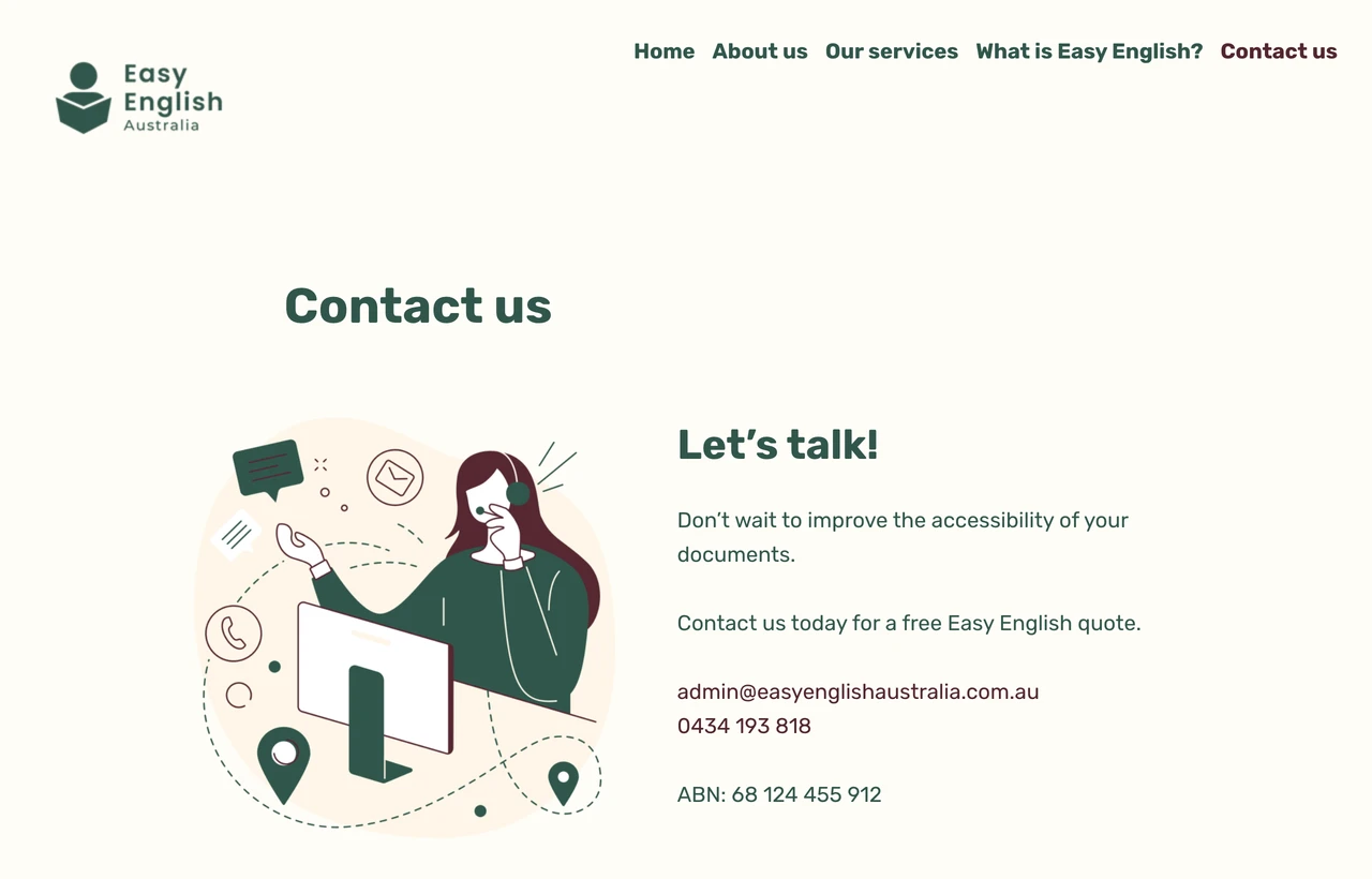 Contact us opening section of the original website
