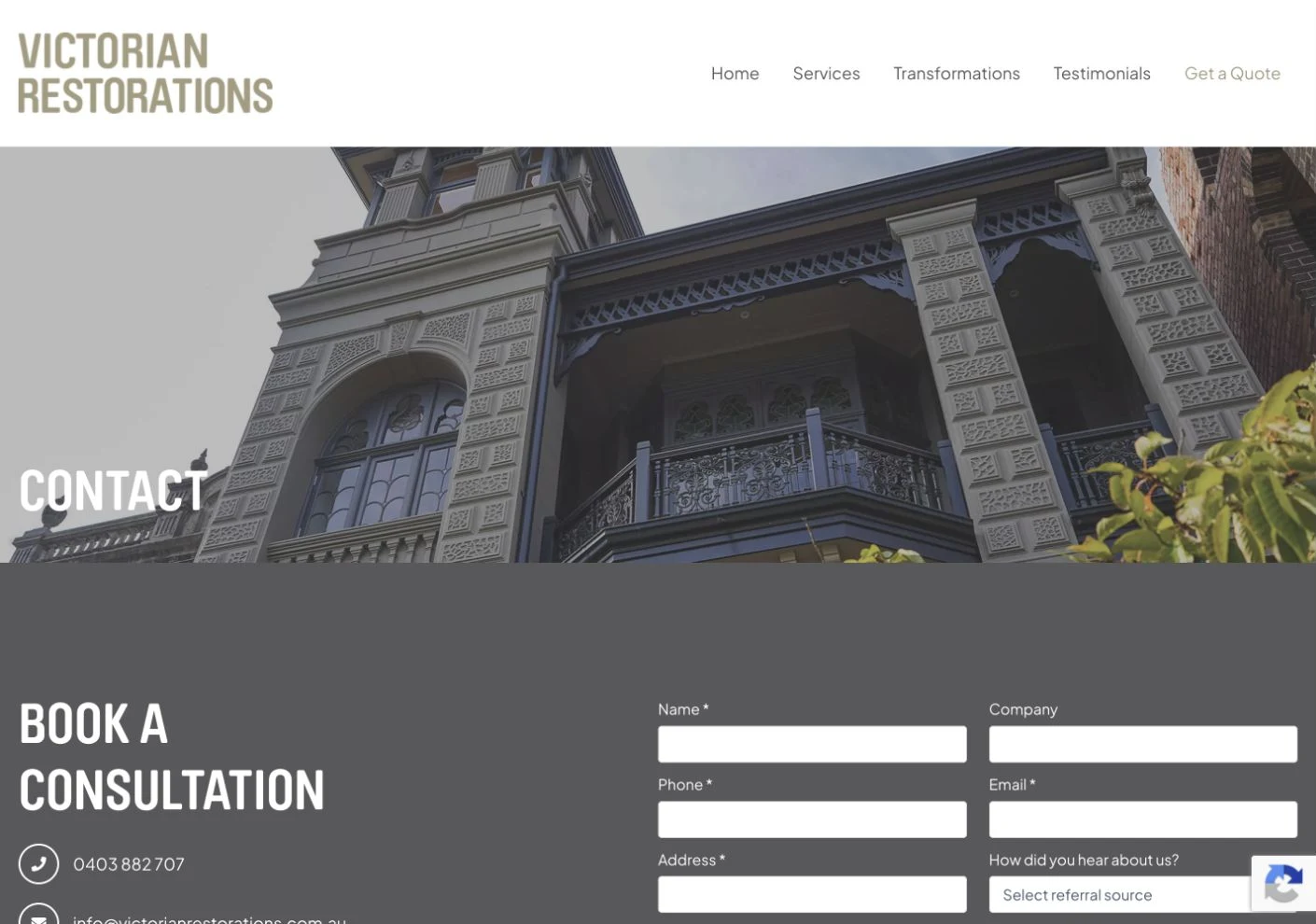 Contact opening on the original website