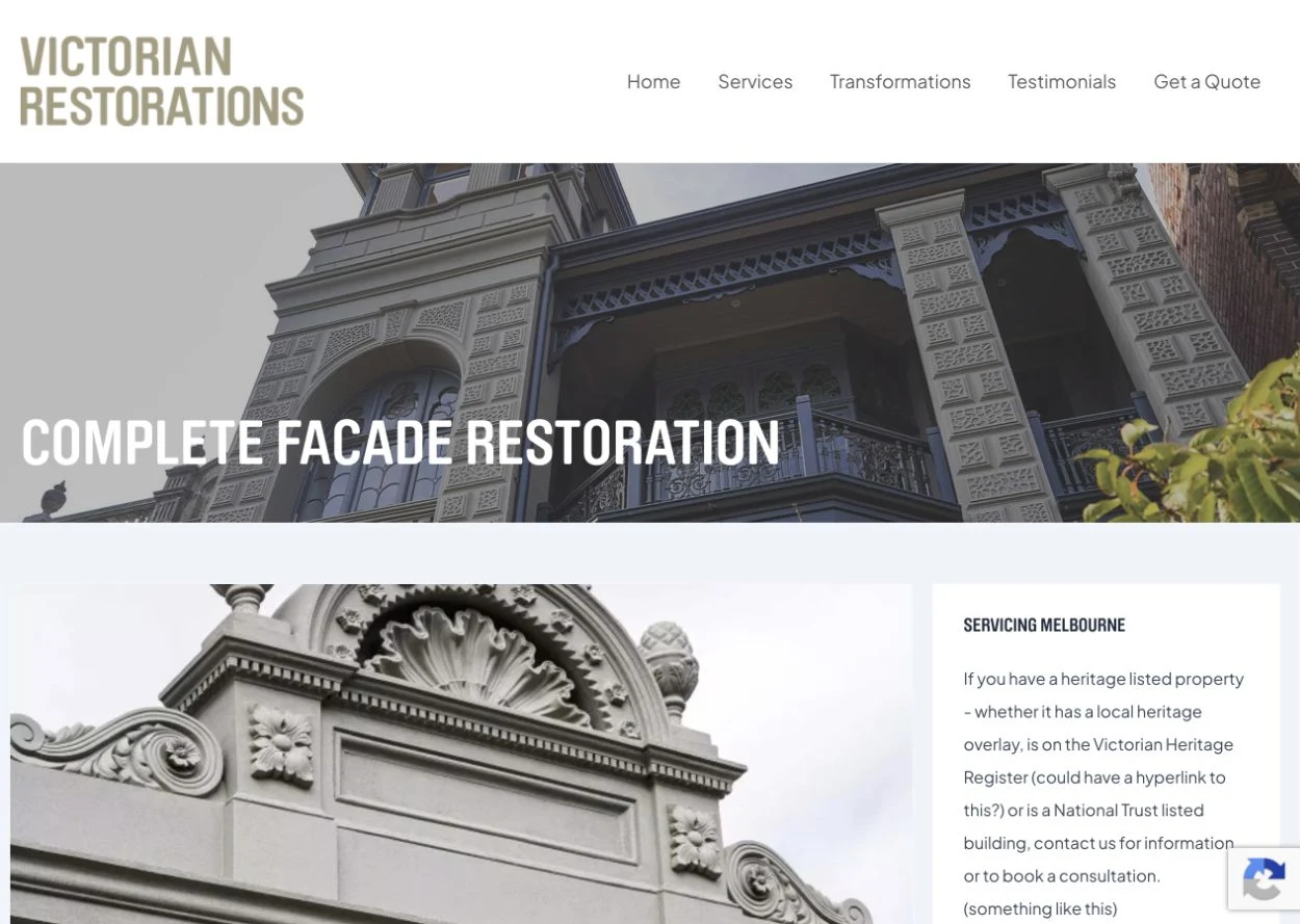 Facade Restoration opening on the original website