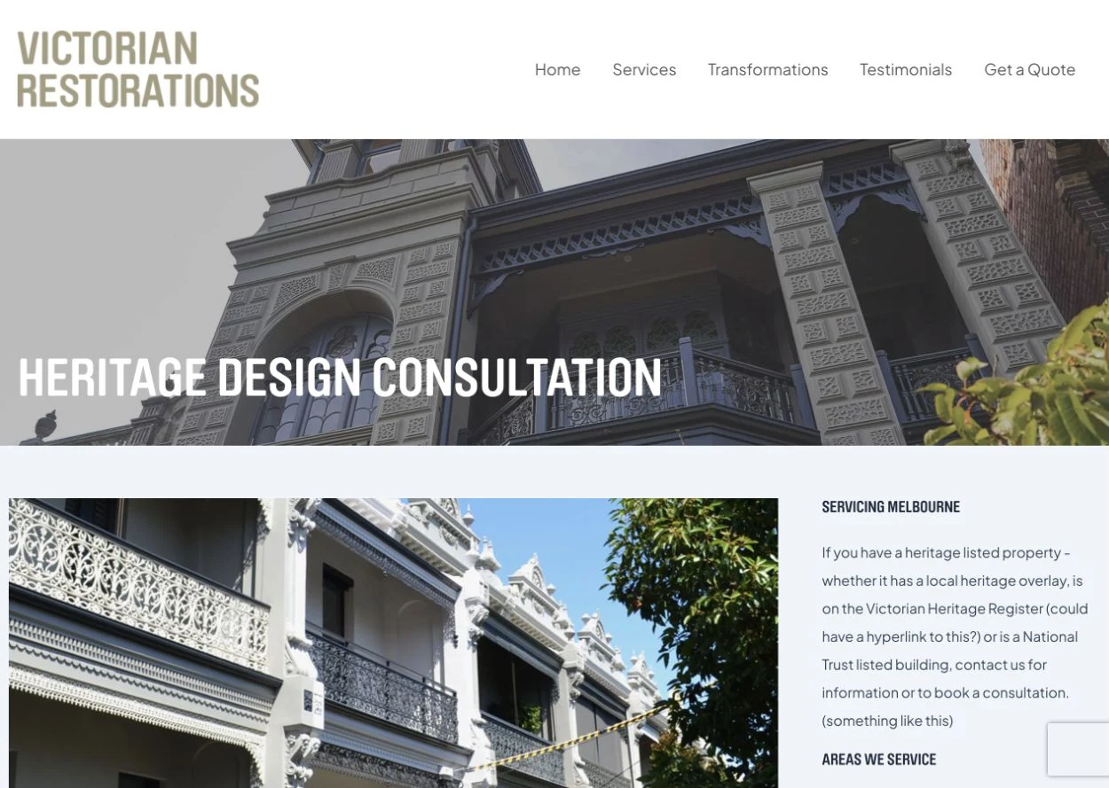 Heritage Design Consultation opening on the original website