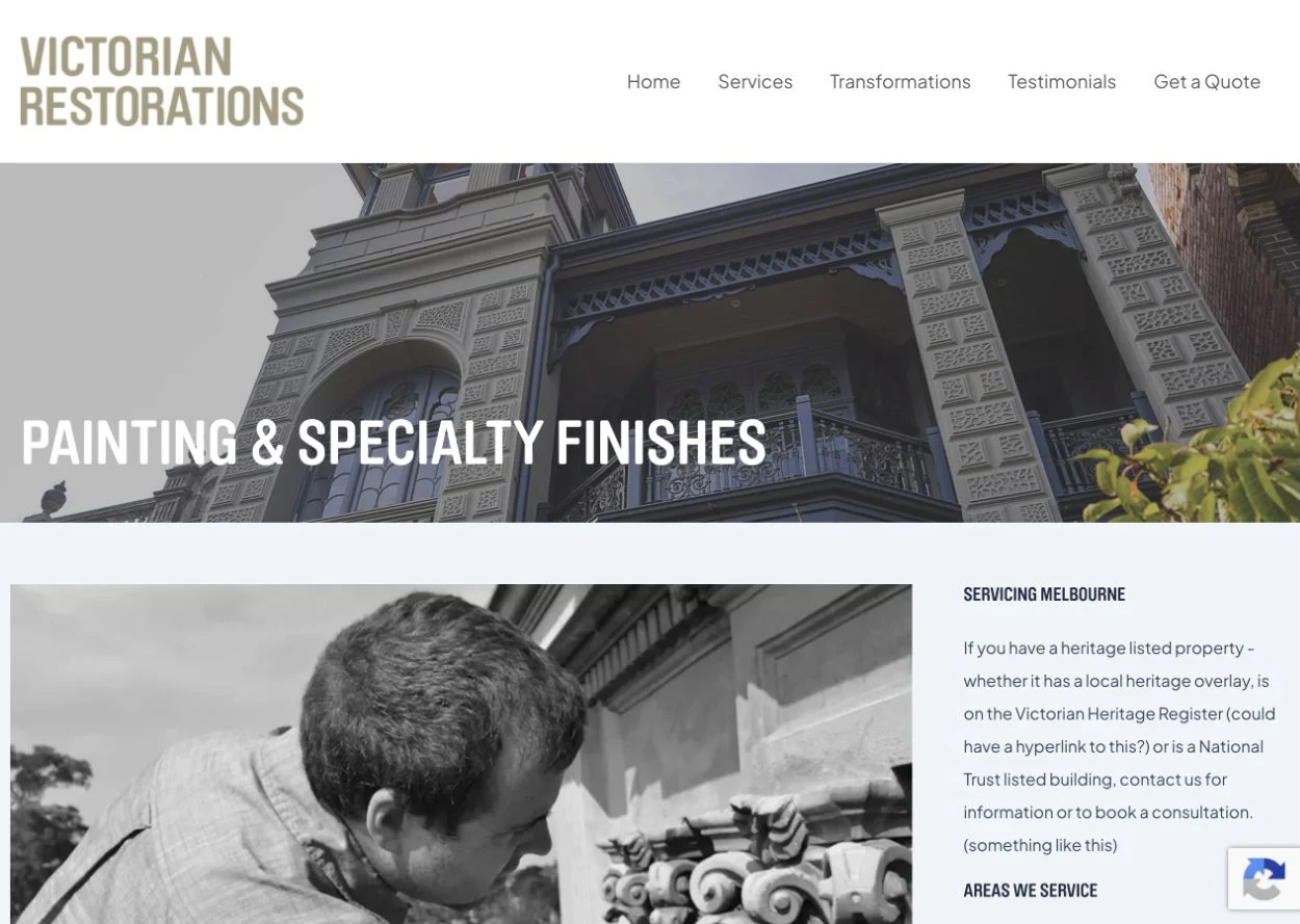 Painting & Specialty Finishes opening on the original website